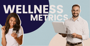 Man and woman smiling about wellness metrics